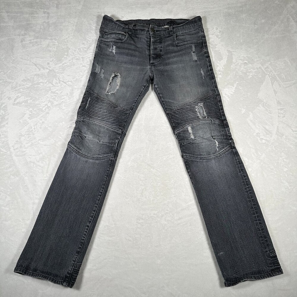Rockstar Sushi Jeans Men Size 36 Gray Fly Button Double Knee Distressed W36 L33